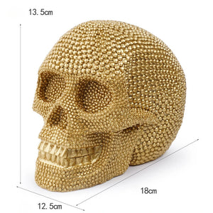 1pc, Resin Sparkling Golden Skull Statue With Intricate Detailing For Office Decoration Or Halloween Party acacuss