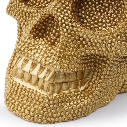 1pc, Resin Sparkling Golden Skull Statue With Intricate Detailing For Office Decoration Or Halloween Party acacuss