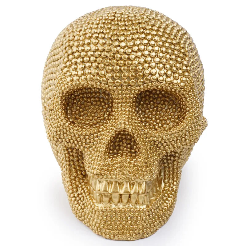 1pc, Resin Sparkling Golden Skull Statue With Intricate Detailing For Office Decoration Or Halloween Party acacuss