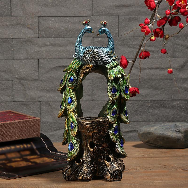 1pcs Resin Peacock Candle Holder for Home and Office Vintage Candlesticks 155x310mm Home Tea House Decoration Ornaments acacuss