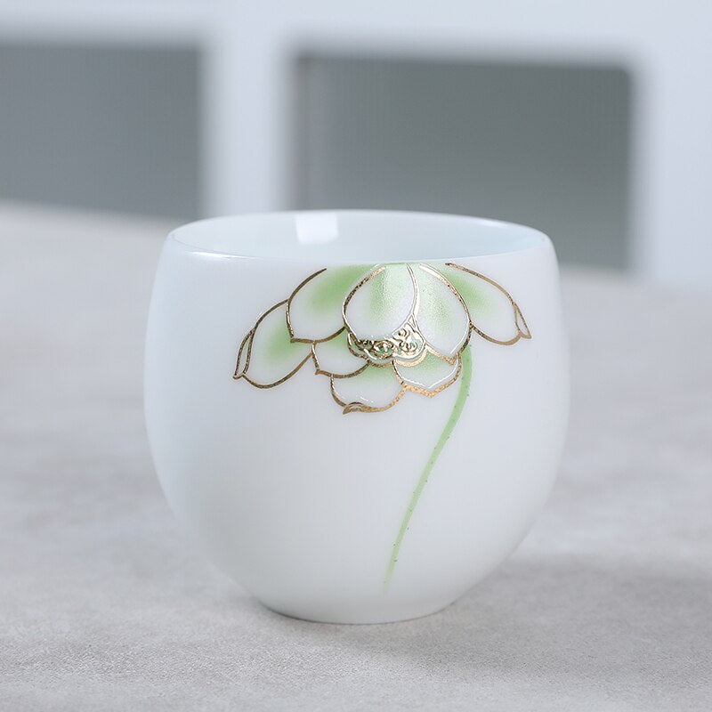 1pcs tea cups pu er tea tools kungfu tea cup gift drink tea tool ceramic White jade porcelain acacuss
