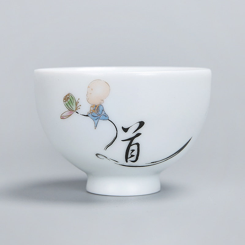 1pcs tea cups pu er tea tools kungfu tea cup gift drink tea tool ceramic White jade porcelain acacuss