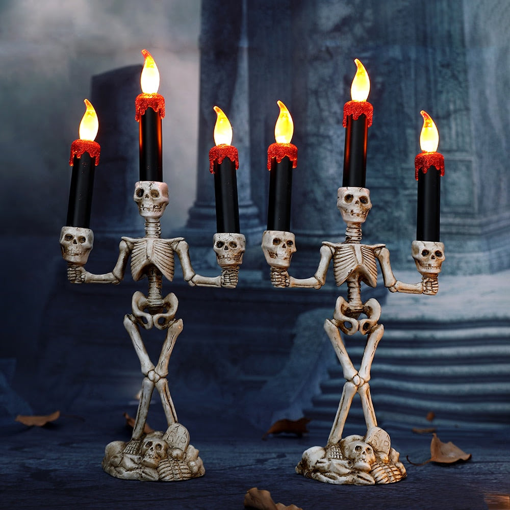 2/3pcs Halloween Skull LED Candlestick Skeleton Ghost Hand Flameless Candle Holder Lamp Lights Halloween Party Bar Decoration acacuss