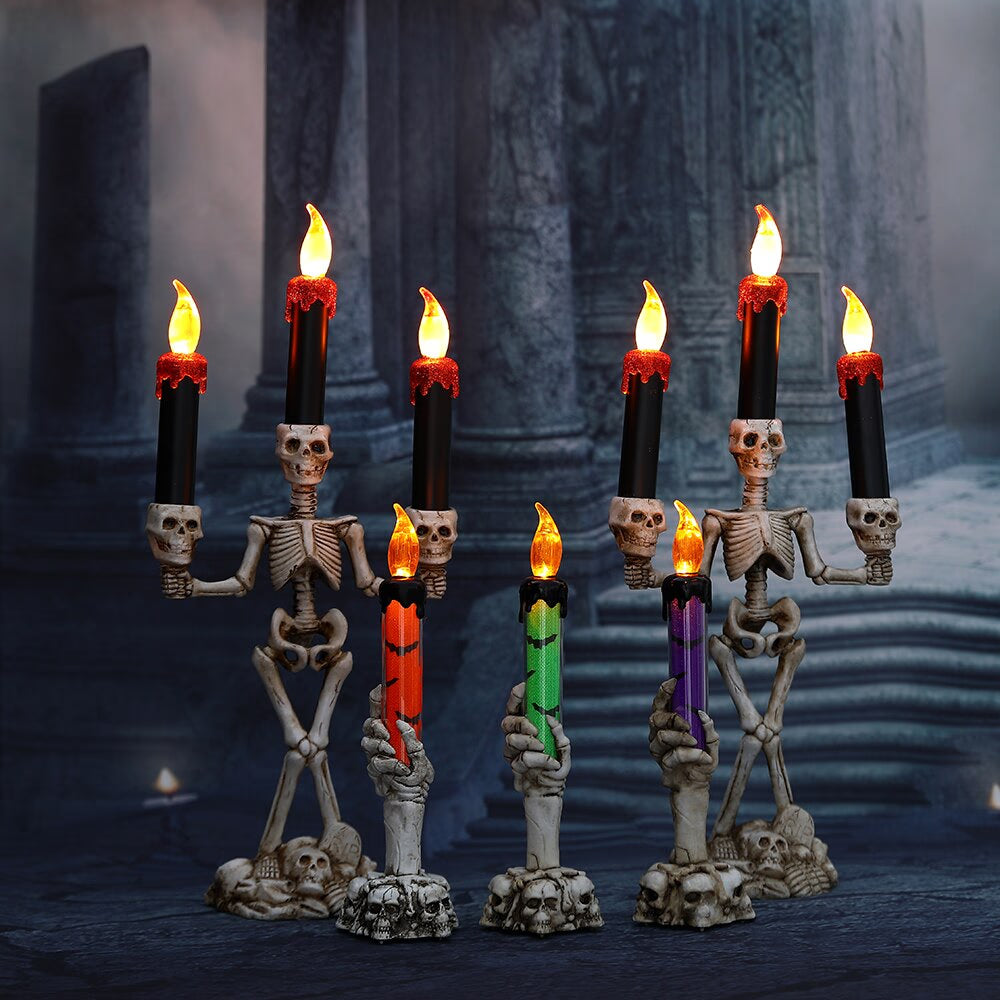 2/3pcs Halloween Skull LED Candlestick Skeleton Ghost Hand Flameless Candle Holder Lamp Lights Halloween Party Bar Decoration acacuss