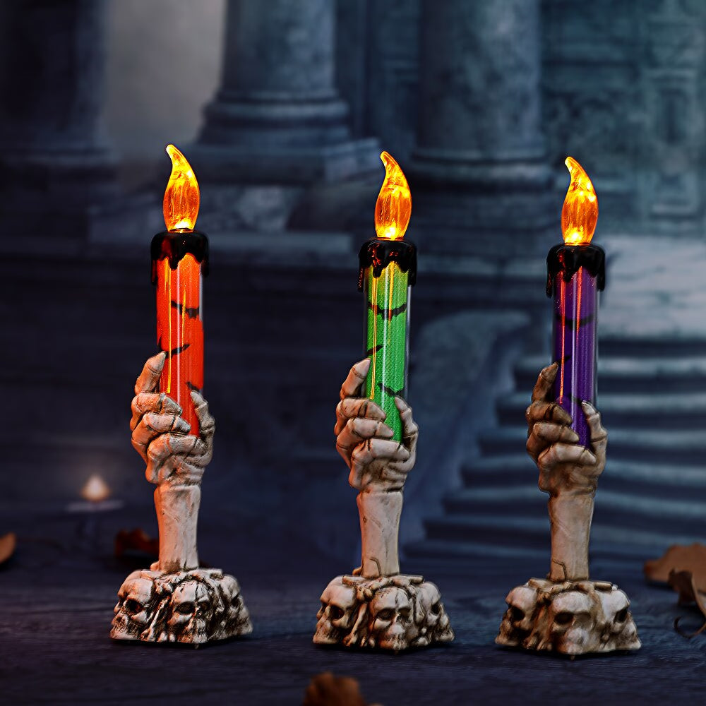 2/3pcs Halloween Skull LED Candlestick Skeleton Ghost Hand Flameless Candle Holder Lamp Lights Halloween Party Bar Decoration acacuss