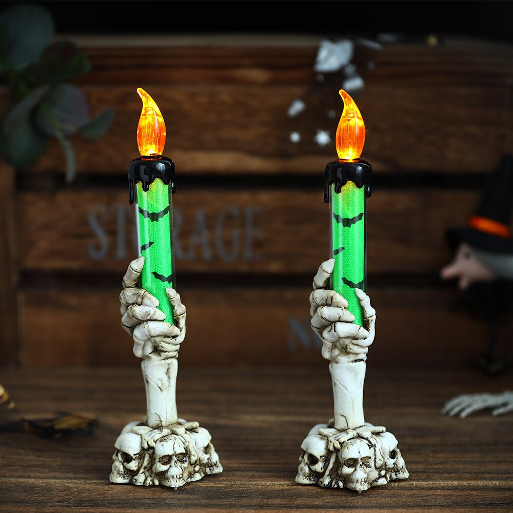 2/3pcs Halloween Skull LED Candlestick Skeleton Ghost Hand Flameless Candle Holder Lamp Lights Halloween Party Bar Decoration acacuss
