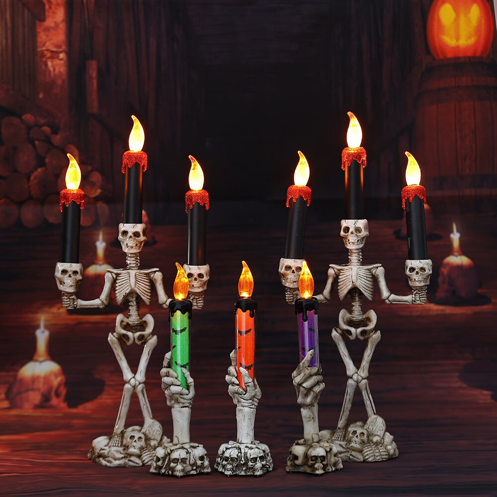 2/3pcs Halloween Skull LED Candlestick Skeleton Ghost Hand Flameless Candle Holder Lamp Lights Halloween Party Bar Decoration acacuss