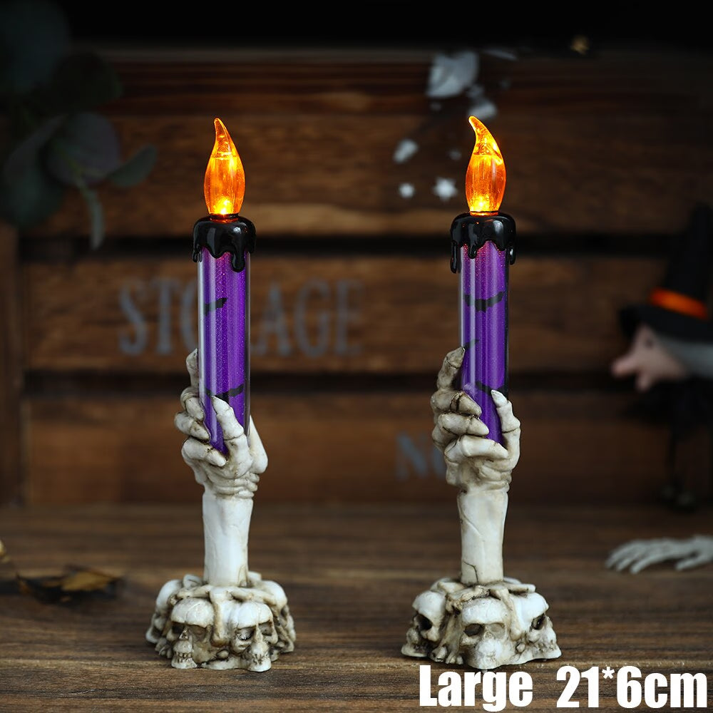 2/3pcs Halloween Skull LED Candlestick Skeleton Ghost Hand Flameless Candle Holder Lamp Lights Halloween Party Bar Decoration acacuss
