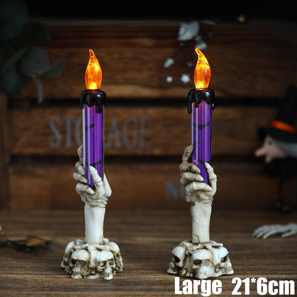 2/3pcs Halloween Skull LED Candlestick Skeleton Ghost Hand Flameless Candle Holder Lamp Lights Halloween Party Bar Decoration acacuss