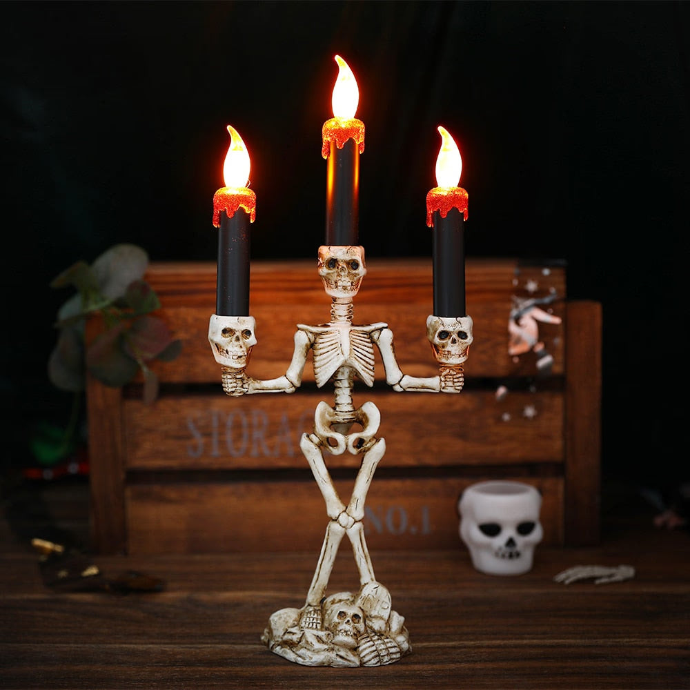 2/3pcs Halloween Skull LED Candlestick Skeleton Ghost Hand Flameless Candle Holder Lamp Lights Halloween Party Bar Decoration acacuss