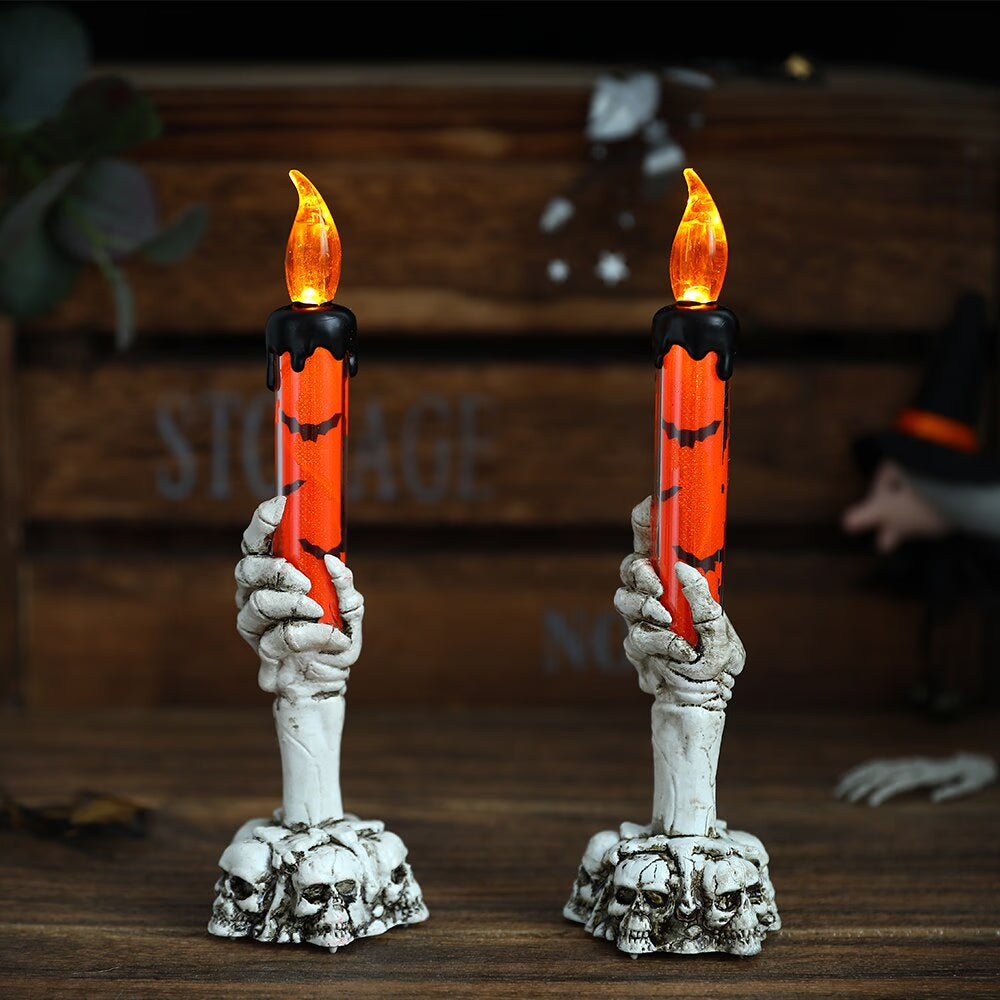 2/3pcs Halloween Skull LED Candlestick Skeleton Ghost Hand Flameless Candle Holder Lamp Lights Halloween Party Bar Decoration acacuss