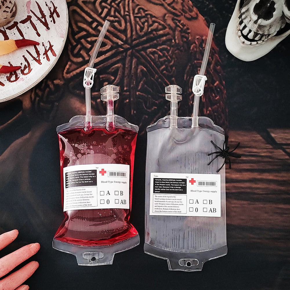 2/4Pcs Clear Halloween Blood Bags 400ml PVC Food Grade Drink Bag Halloween Party Decor Horror Props Cosplay Vampire Blood Pouch acacuss