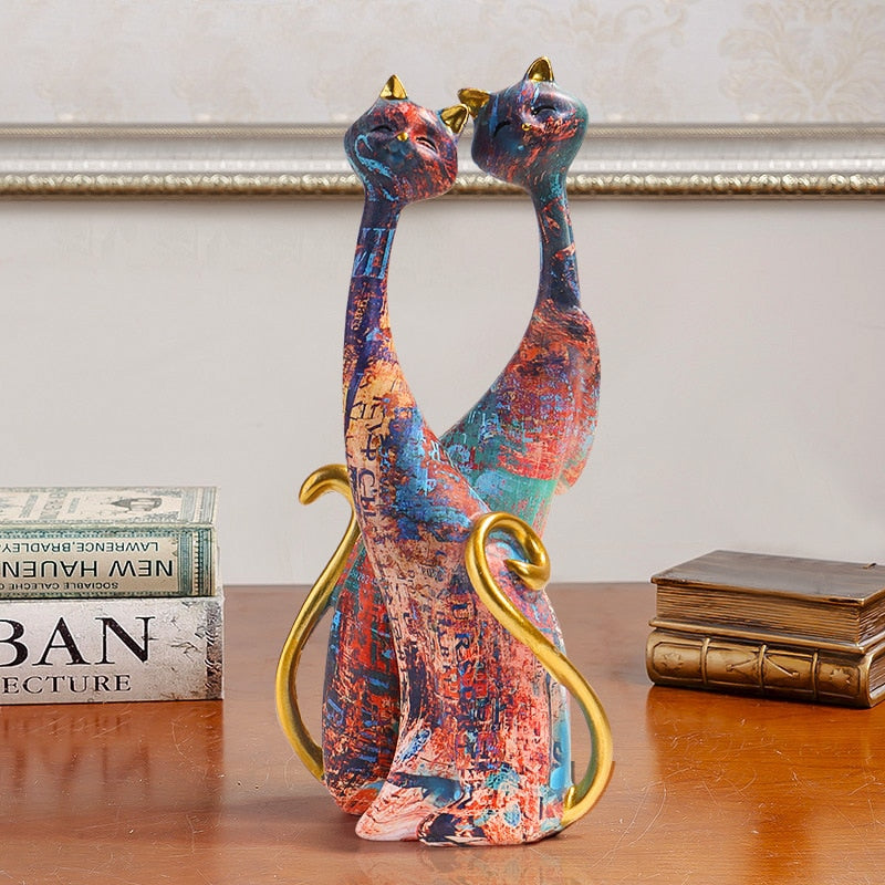 2 Combination Nordic Art Oil Painting Cat Christmas Gift Resin Ornament Doll Bedroom Desktop Entrance Sculpture Cat acacuss
