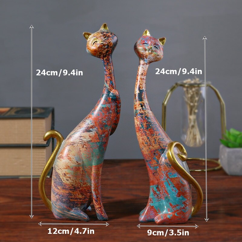 2 Combination Nordic Art Oil Painting Cat Christmas Gift Resin Ornament Doll Bedroom Desktop Entrance Sculpture Cat acacuss