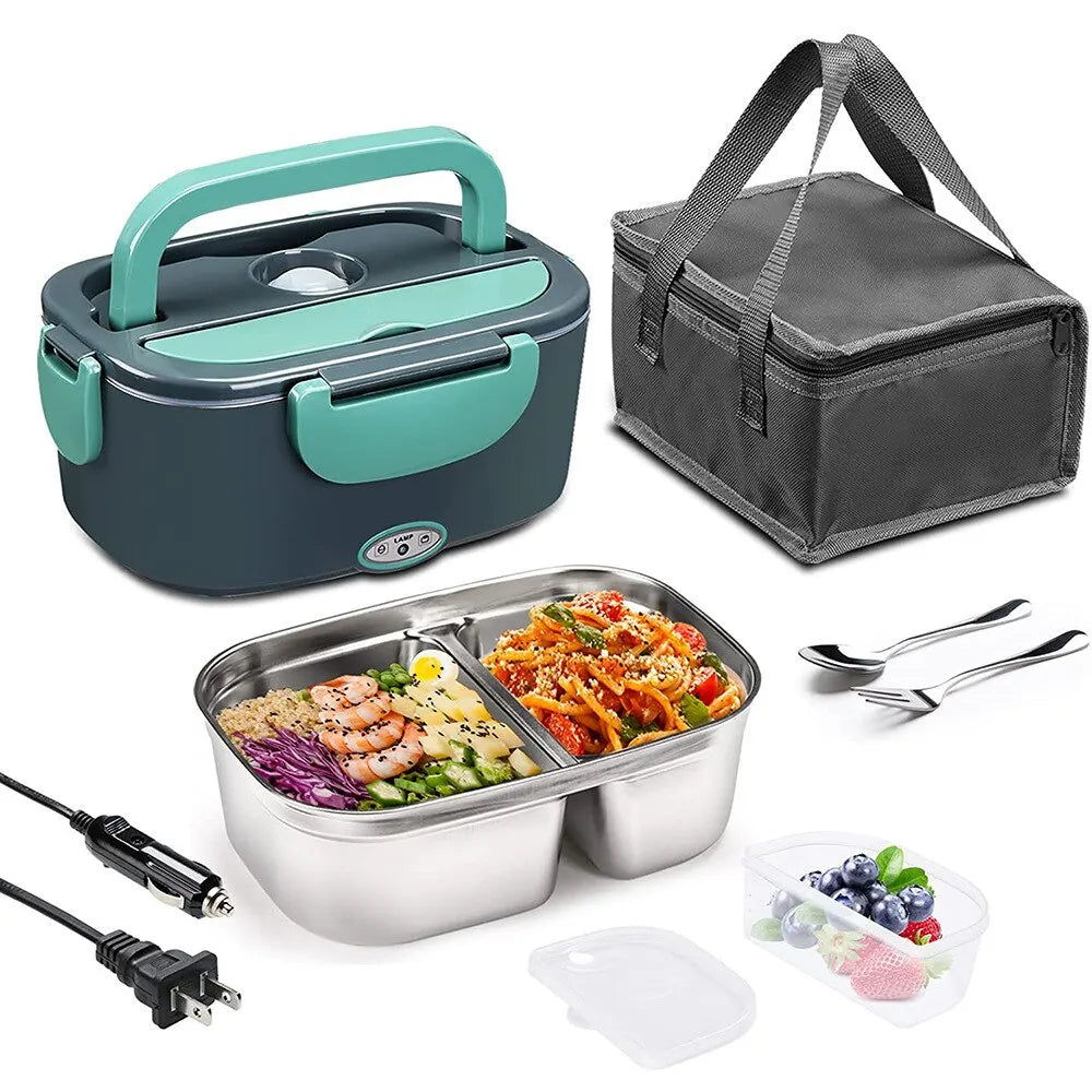 2-In-1 Electric Heating Lunch Box Car + Home 12V/220/110V Portable Stainless Steel Liner Bento Lunchbox Food Container Bento Box acacuss