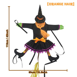 2 Modes Halloween Crashing Witch into Tree Decoration Halloween Light Up Hanging Decorations with Glowing Luminous Warning Sign acacuss