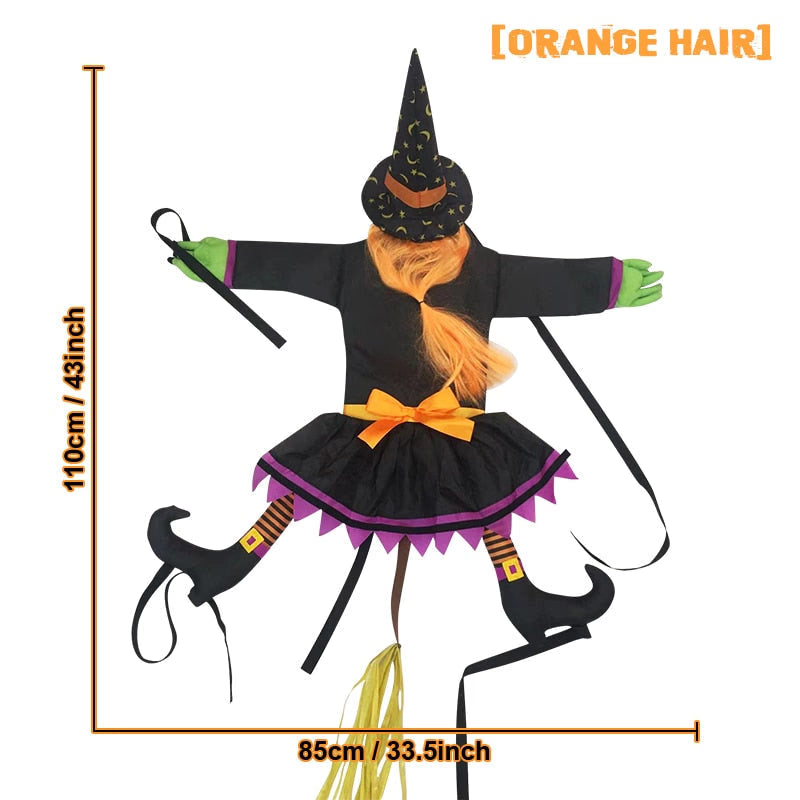 2 Modes Halloween Crashing Witch into Tree Decoration Halloween Light Up Hanging Decorations with Glowing Luminous Warning Sign acacuss