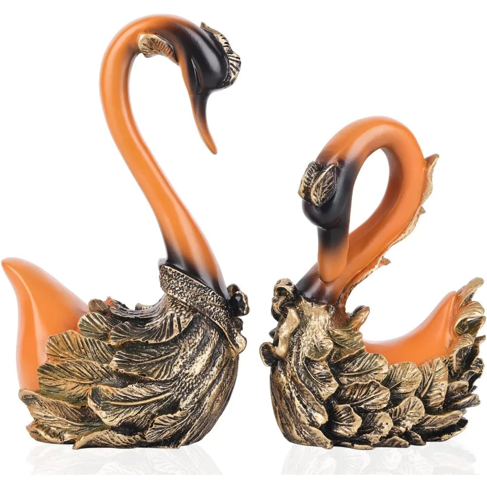 2 Pcs Swan Sculpture, Couple Swan Decorative Statue Modern Home Decor  for Living Room Bedroom, Coffee Table Decor acacuss