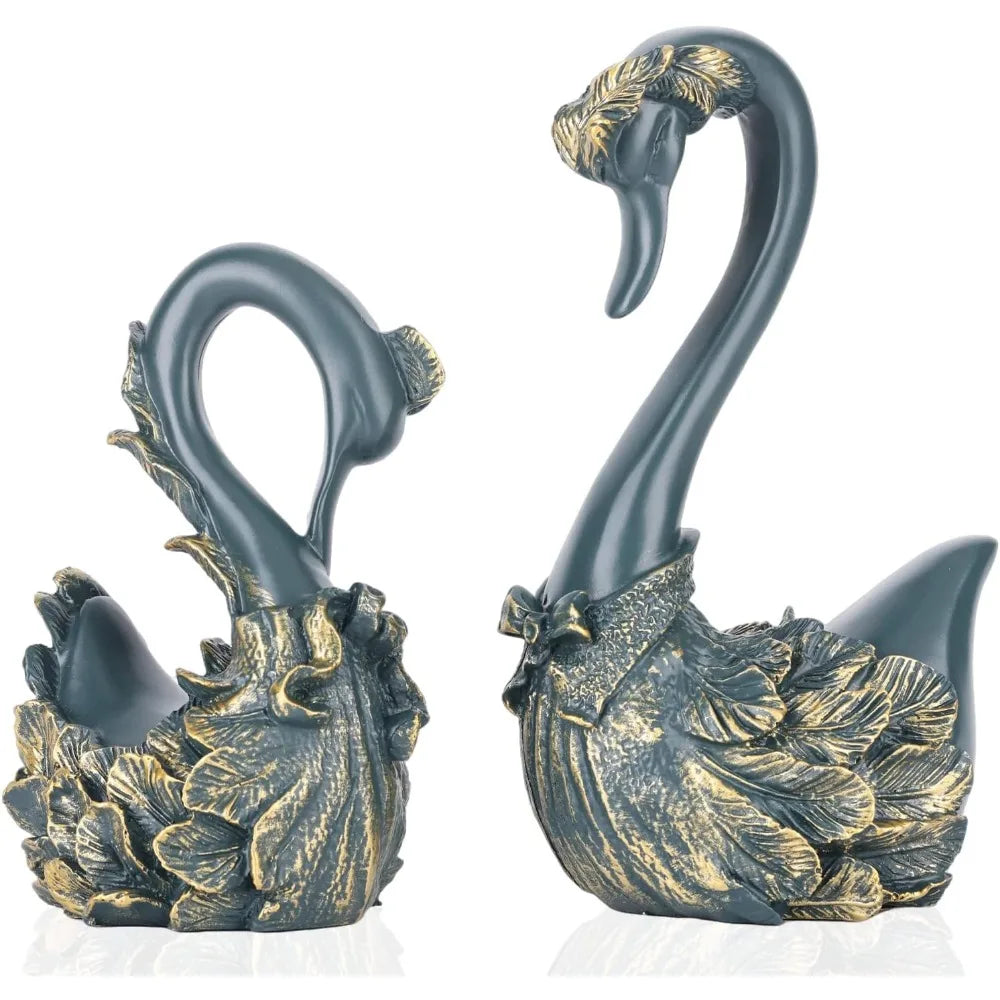 2 Pcs Swan Sculpture, Couple Swan Decorative Statue Modern Home Decor  for Living Room Bedroom, Coffee Table Decor acacuss