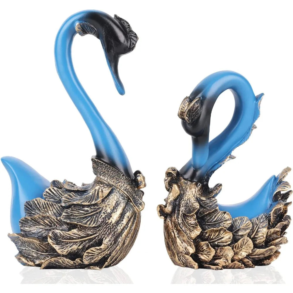 2 Pcs Swan Sculpture, Couple Swan Decorative Statue Modern Home Decor  for Living Room Bedroom, Coffee Table Decor acacuss