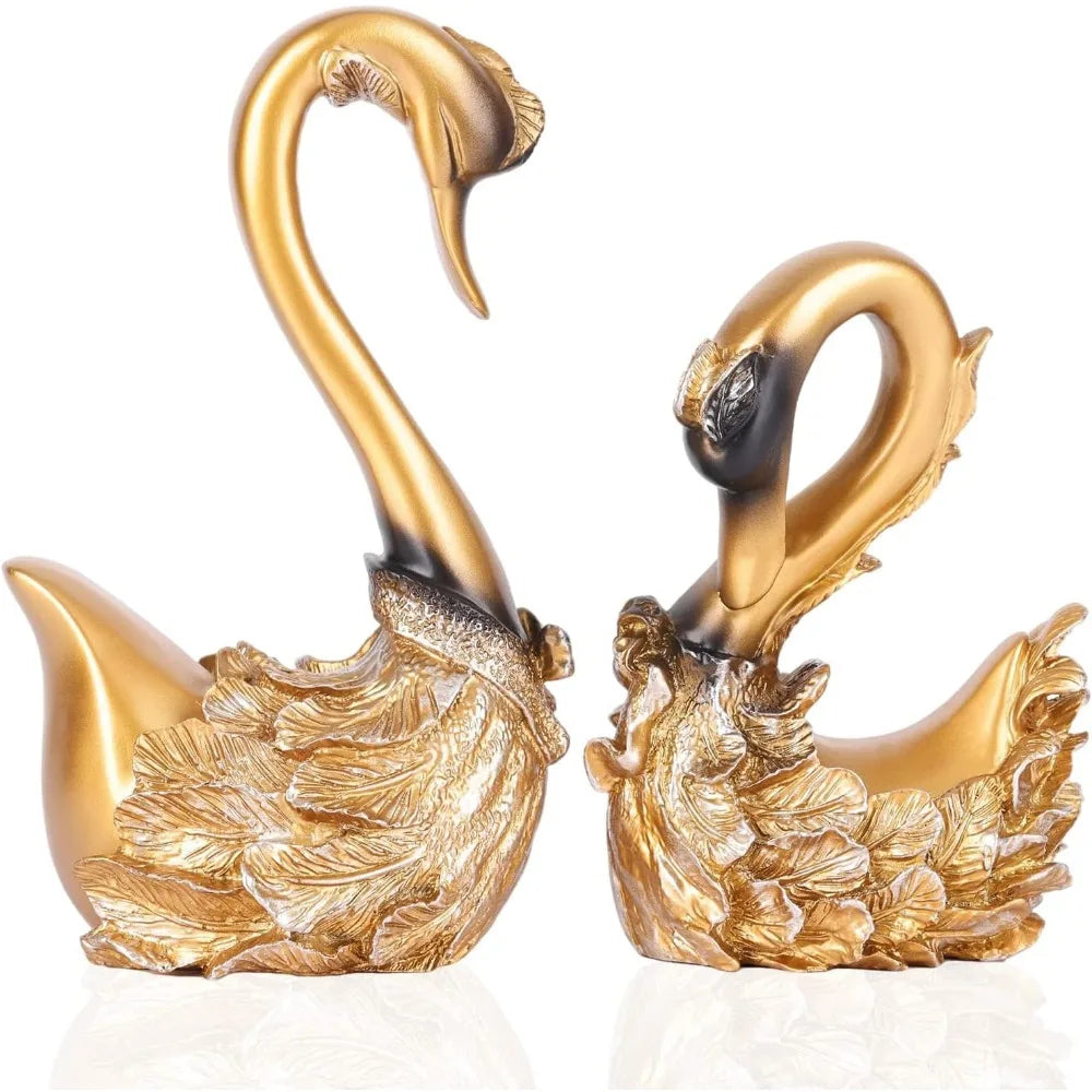 2 Pcs Swan Sculpture, Couple Swan Decorative Statue Modern Home Decor  for Living Room Bedroom, Coffee Table Decor acacuss