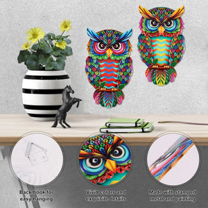 2 Pcs owl metal wall decoration wall art hanging fine garden decoration colorful owl fence decoration porch courtyard balcony acacuss