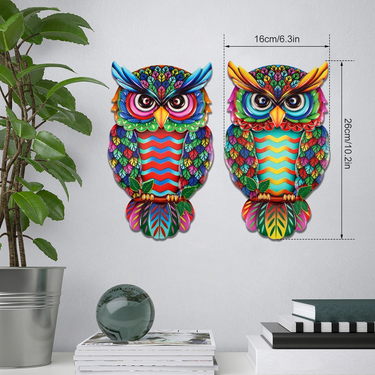2 Pcs owl metal wall decoration wall art hanging fine garden decoration colorful owl fence decoration porch courtyard balcony acacuss