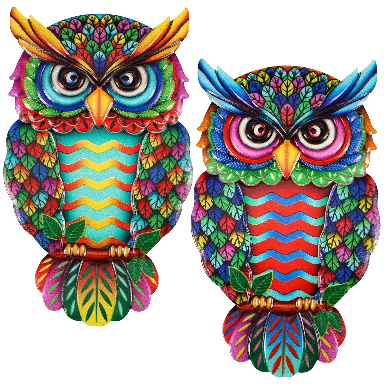 2 Pcs owl metal wall decoration wall art hanging fine garden decoration colorful owl fence decoration porch courtyard balcony acacuss