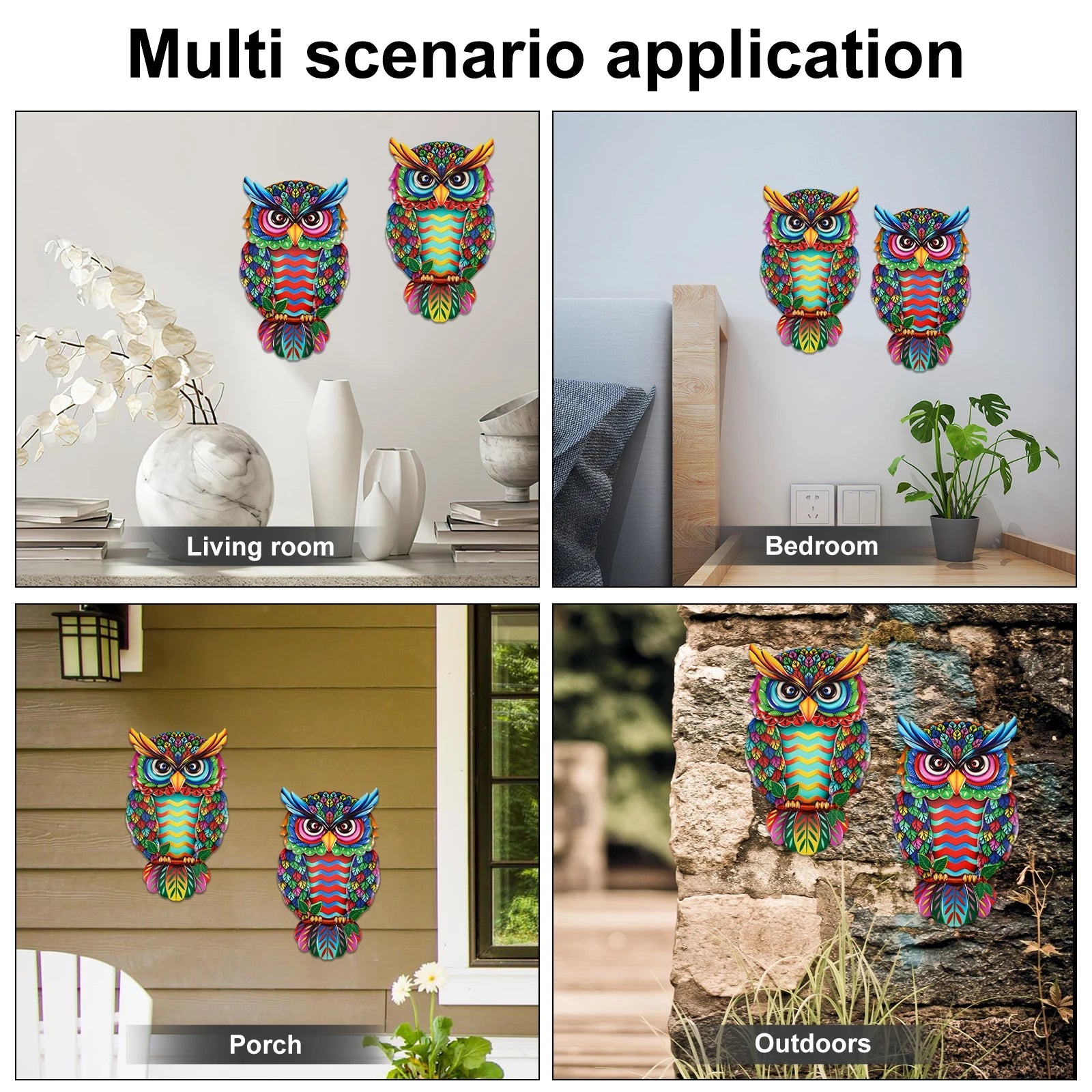 2 Pcs owl metal wall decoration wall art hanging fine garden decoration colorful owl fence decoration porch courtyard balcony acacuss