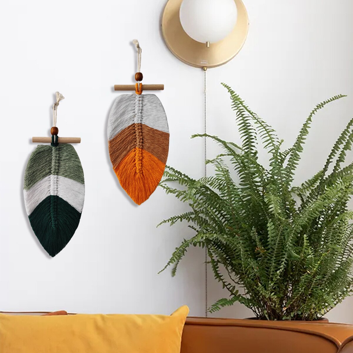 2 Pieces Bohemian Woven Leaf Hanging Decorations Wall Home Decoration Handicrafts Hanging Ornaments Room Decor acacuss
