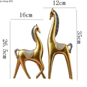 2-piece Set of Luxury Golden Elk Horse Figurines Resin Animal Sculpture Crafts Living Room Horse Furnishings Home Ornaments Gift acacuss
