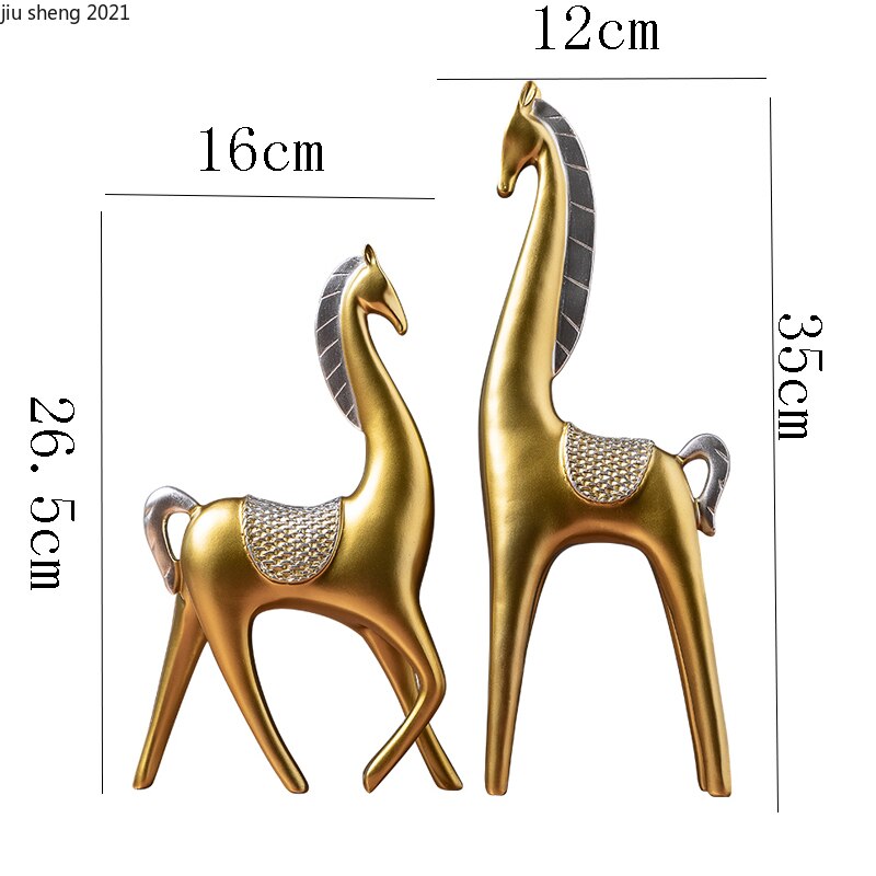 2-piece Set of Luxury Golden Elk Horse Figurines Resin Animal Sculpture Crafts Living Room Horse Furnishings Home Ornaments Gift acacuss