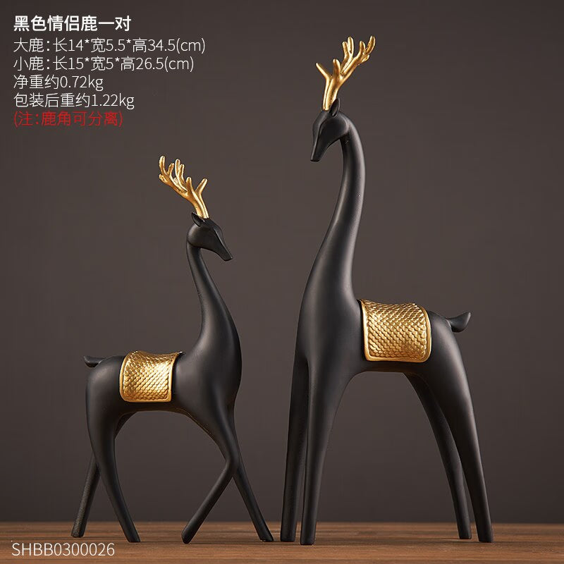 2-piece Set of Luxury Golden Elk Horse Figurines Resin Animal Sculpture Crafts Living Room Horse Furnishings Home Ornaments Gift acacuss
