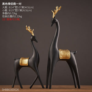 2-piece Set of Luxury Golden Elk Horse Figurines Resin Animal Sculpture Crafts Living Room Horse Furnishings Home Ornaments Gift acacuss