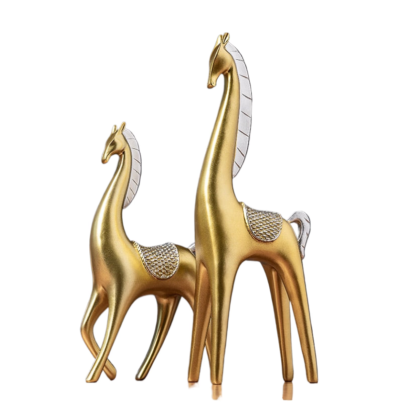 2-piece Set of Luxury Golden Elk Horse Figurines Resin Animal Sculpture Crafts Living Room Horse Furnishings Home Ornaments Gift acacuss