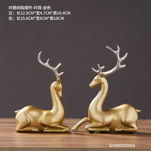 2-piece Set of Luxury Golden Elk Horse Figurines Resin Animal Sculpture Crafts Living Room Horse Furnishings Home Ornaments Gift acacuss