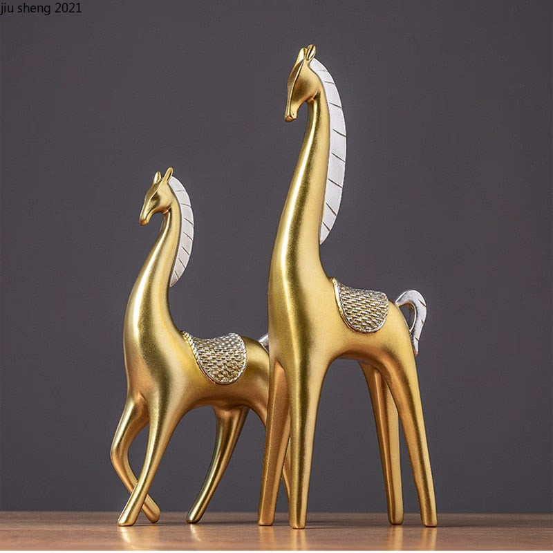 2-piece Set of Luxury Golden Elk Horse Figurines Resin Animal Sculpture Crafts Living Room Horse Furnishings Home Ornaments Gift acacuss
