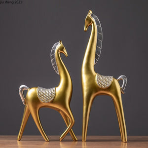 2-piece Set of Luxury Golden Elk Horse Figurines Resin Animal Sculpture Crafts Living Room Horse Furnishings Home Ornaments Gift acacuss
