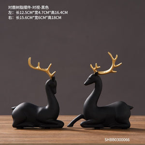 2-piece Set of Luxury Golden Elk Horse Figurines Resin Animal Sculpture Crafts Living Room Horse Furnishings Home Ornaments Gift acacuss
