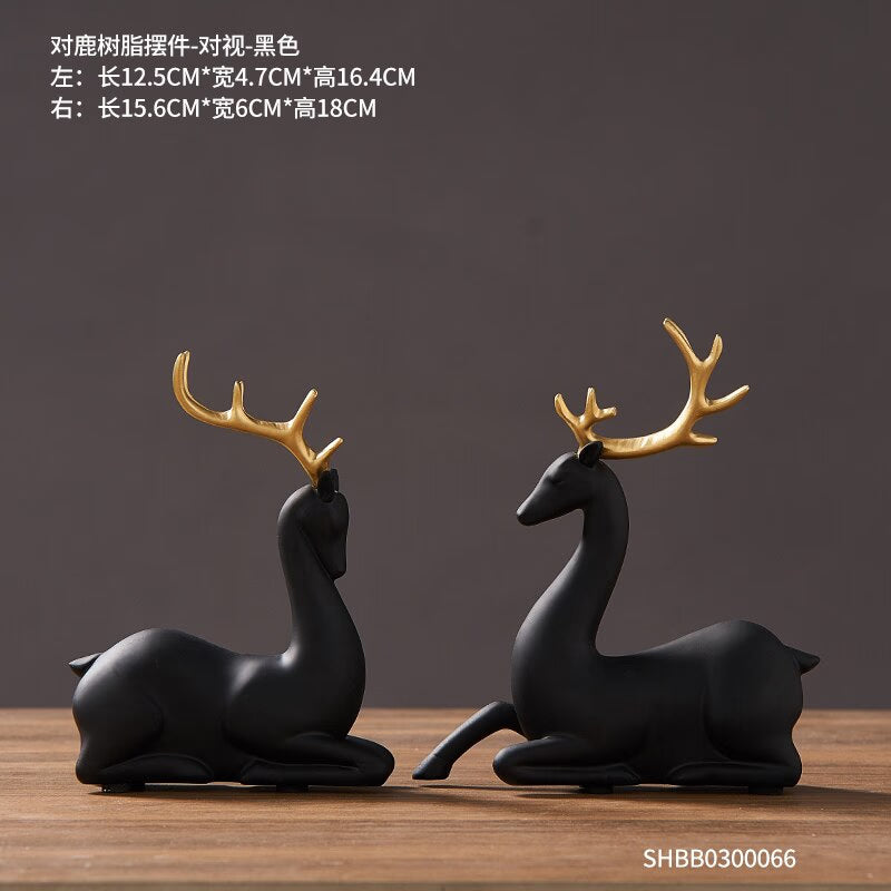 2-piece Set of Luxury Golden Elk Horse Figurines Resin Animal Sculpture Crafts Living Room Horse Furnishings Home Ornaments Gift acacuss