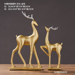 2-piece Set of Luxury Golden Elk Horse Figurines Resin Animal Sculpture Crafts Living Room Horse Furnishings Home Ornaments Gift acacuss