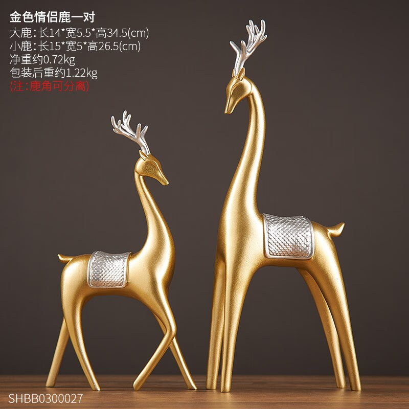 2-piece Set of Luxury Golden Elk Horse Figurines Resin Animal Sculpture Crafts Living Room Horse Furnishings Home Ornaments Gift acacuss