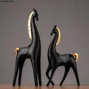 2-piece Set of Luxury Golden Elk Horse Figurines Resin Animal Sculpture Crafts Living Room Horse Furnishings Home Ornaments Gift acacuss