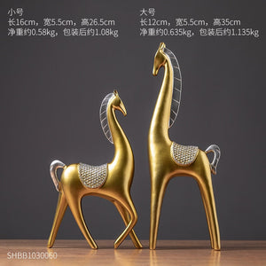 2-piece Set of Luxury Golden Elk Horse Figurines Resin Animal Sculpture Crafts Living Room Horse Furnishings Home Ornaments Gift acacuss