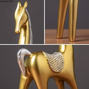 2-piece Set of Luxury Golden Elk Horse Figurines Resin Animal Sculpture Crafts Living Room Horse Furnishings Home Ornaments Gift acacuss