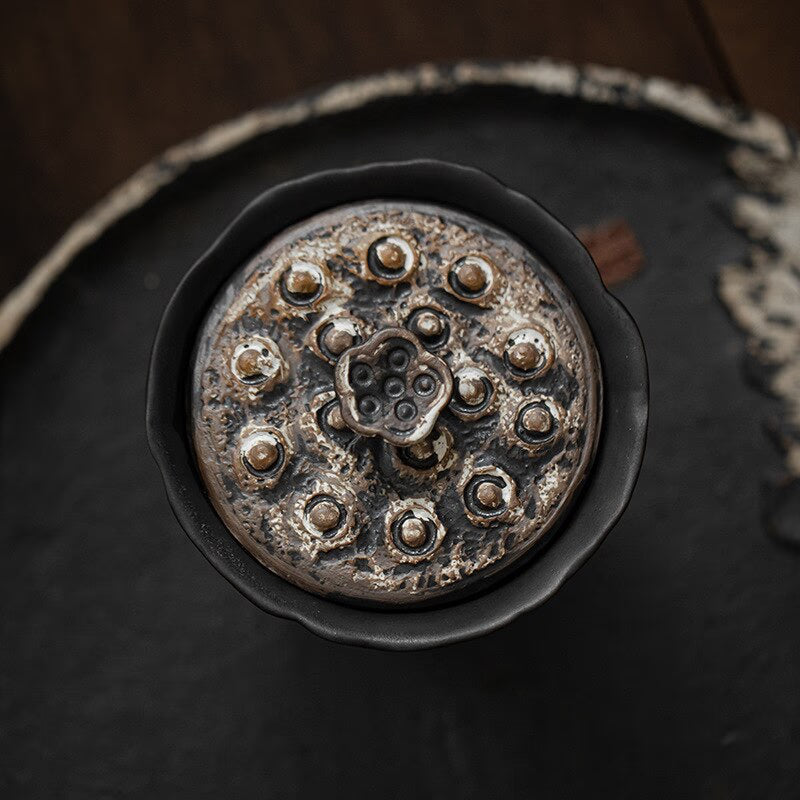 200ml Handmade Embossed Lotus Ceramic Tea TureeWabi Sabi Style Covered Bowl Coarse Pottery Tea Maker Gaiwan Kung Fu Tea Set Gift acacuss