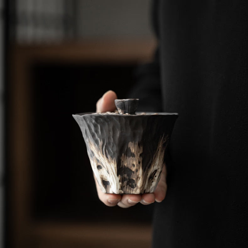 200ml Handmade Embossed Lotus Ceramic Tea TureeWabi Sabi Style Covered Bowl Coarse Pottery Tea Maker Gaiwan Kung Fu Tea Set Gift acacuss