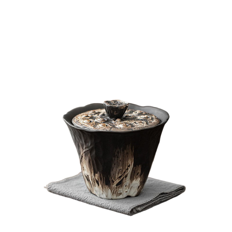 200ml Handmade Embossed Lotus Ceramic Tea TureeWabi Sabi Style Covered Bowl Coarse Pottery Tea Maker Gaiwan Kung Fu Tea Set Gift acacuss
