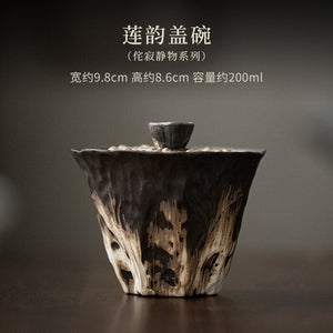 200ml Handmade Embossed Lotus Ceramic Tea TureeWabi Sabi Style Covered Bowl Coarse Pottery Tea Maker Gaiwan Kung Fu Tea Set Gift acacuss