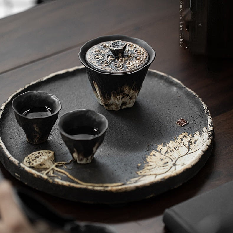 200ml Handmade Embossed Lotus Ceramic Tea TureeWabi Sabi Style Covered Bowl Coarse Pottery Tea Maker Gaiwan Kung Fu Tea Set Gift acacuss